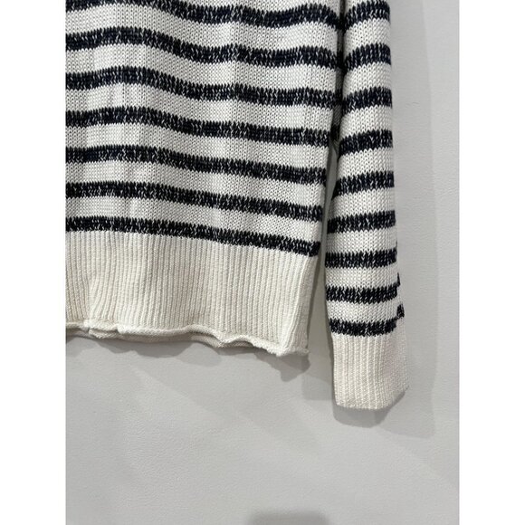 New J Crew Size M Relaxed linen-blend beach sweater in stripe with gold buttons - Picture 13 of 13